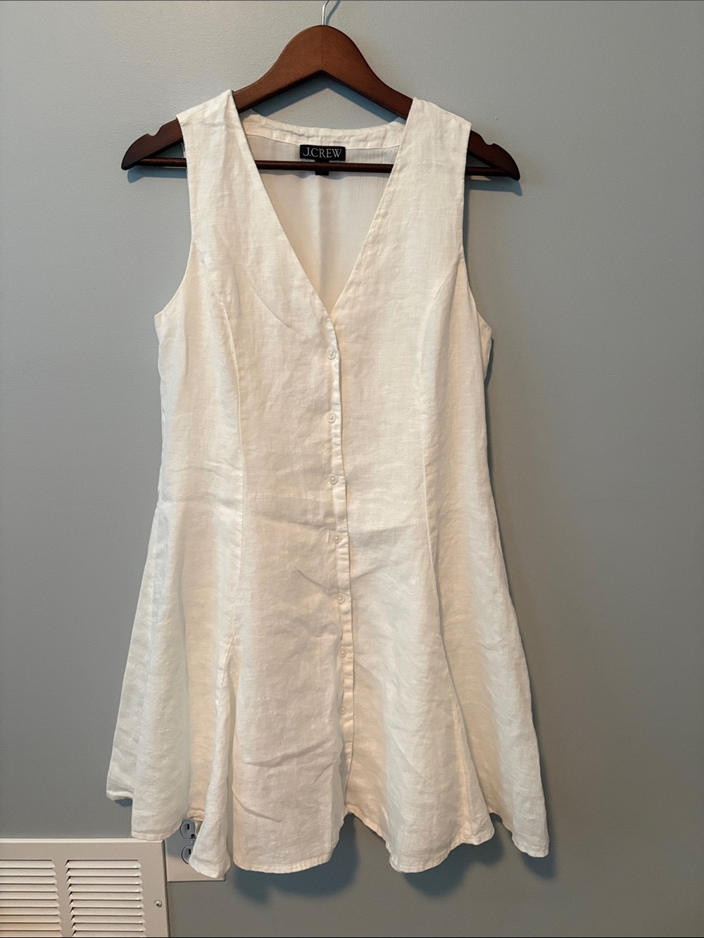 J. Crew White Linen V-Neck Button-Front Mini Dress